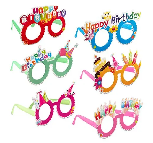 Relaxdays Occhiali da Festa “Happy Birthday”, Set da 6 pz, Divertenti, per Compleanno, per...