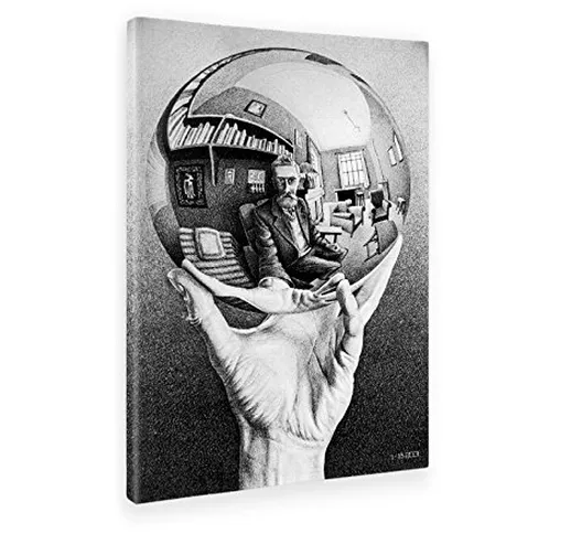 Giallobus - Quadro - Stampa su Tela Canvas - Escher - Hand with Reflecting Sphere - 50 X 7...