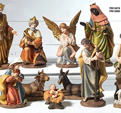Idea Natale: Presepe natività composto da 11 statue soggetti in resina decorata (19,5 Cent...