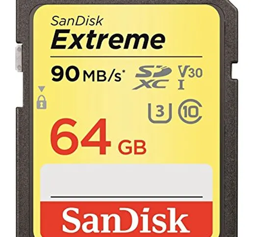 SanDisk Extreme 64GB, Scheda di Memoria SDHC Classe 10, U3, V30, velocità di lettura fino...