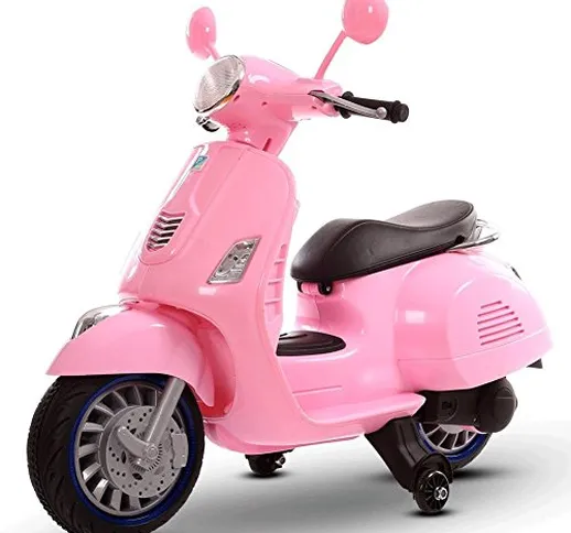 BAKAJI Scooter Elettrico Mini Moto con Rotelle per Bambini Vespa Happy 12V Doppia velocità...