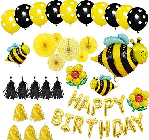 Honey Bee Themes decorazioni per feste di compleanno forniture - Happy Birthday,Bee and Fl...