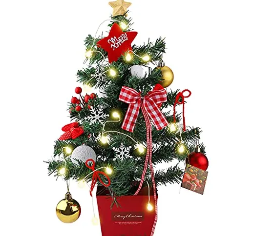 Hileyu Mini Albero di Natale Albero di Natale da Tavolo 50cm Albero di Natale con luci a L...