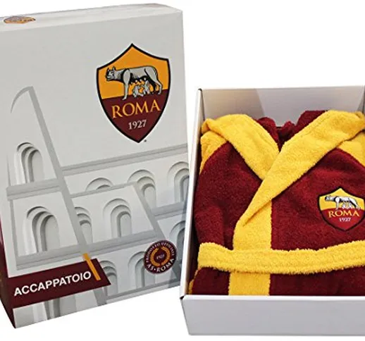 ACCAPPATOIO CON CAPPUCCIO UFFICIALE AS ROMA TG S M L XL XXL GIALLO ROSSO 100% SPUGNA PURO...