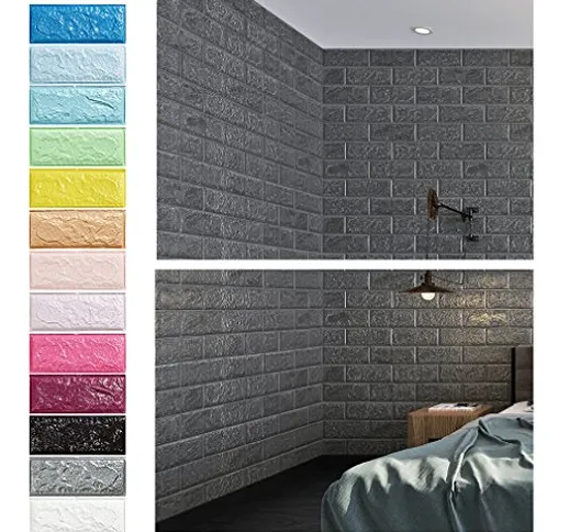 KINLO 5 Pezzi 3D Carta da Parati 70 x 77 cm Mattoni DIY Autoadesiva Wallpaper Brick Adesiv...