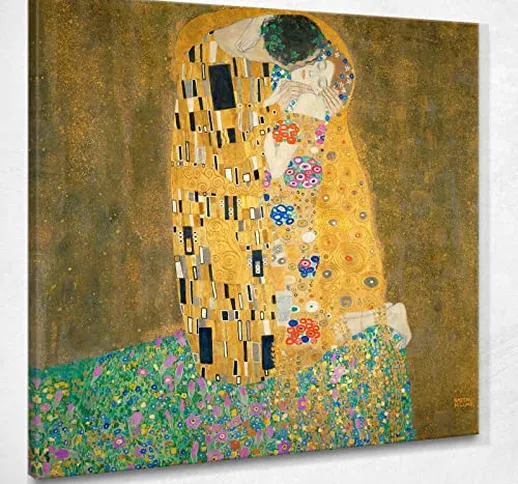 Il Bacio Klimt Gustav Quadro Stampa su Tela Kg64 Alta qualità Certificata Fine Art Giclée,...