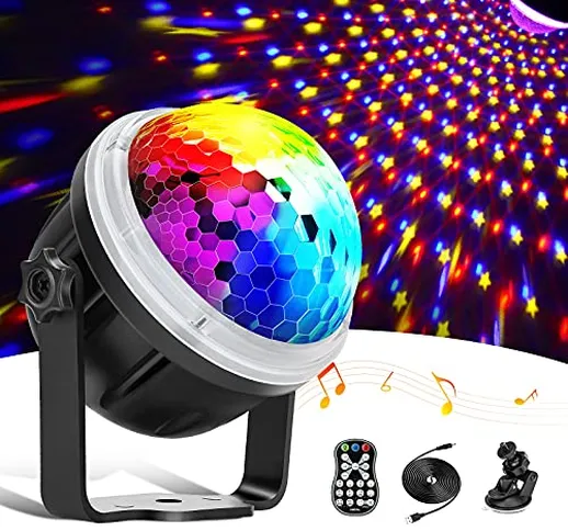 Luci Discoteca, Luci Discoteca LED Musica Attivata con 11 RGBY Colori e Telecomando, 360 °...