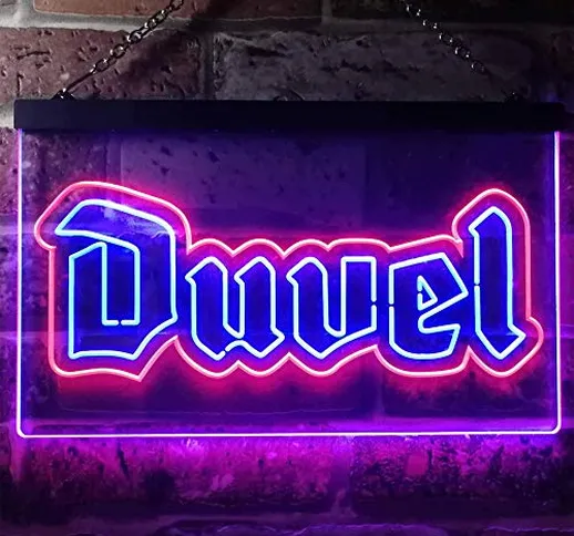 Zusme Duvel Birra Home Bar Novità LED Neon Sign Rosso + Blu W30cm x H20cm