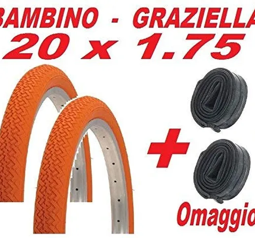 CicloSportMarket 2 x Copertone 20 X 1.75 Arancio Bicicletta GRAZIELLA/Bambino + 2 x Camera...