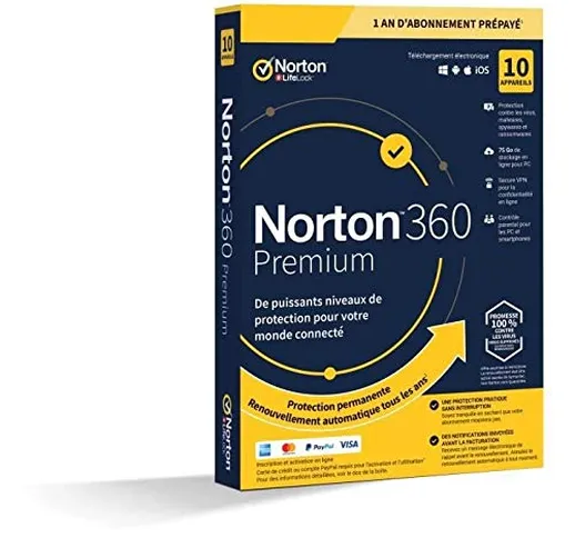 Symantec Norton 360 Premium - Versione Scatola (1 Anno) - 10 dispositivi, Spazio di archiv...