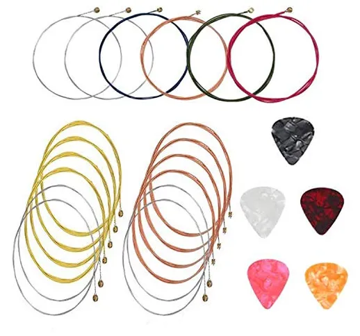 3 Set Corde per Chitarra Acustica in Acciaio di Ricambio (Oro, Ottone, Multicolore) con6Pe...