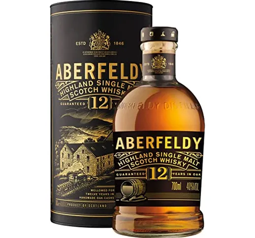 Aberfeldy 12 Anni Highland Scotch Single Malt Whisky con astuccio regalo, invecchiato in b...