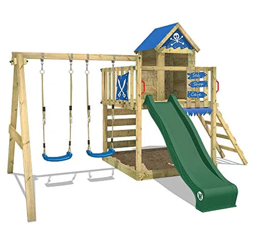 Parco giochi in legno WICKEY Smart Cave verde, giochi da giardino per bambini, casetta da...