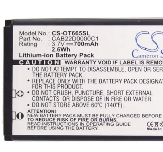 CS-OT665SL Batteria 700mAh compatibile con [ALCATEL] 2010D, One Touch 20.12D, One Touch 20...