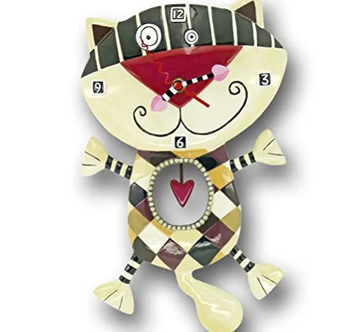 Allen Designs C602 Orologio Gatto-Cuore Resina, Design di Michelle Allen, 33.5 cm