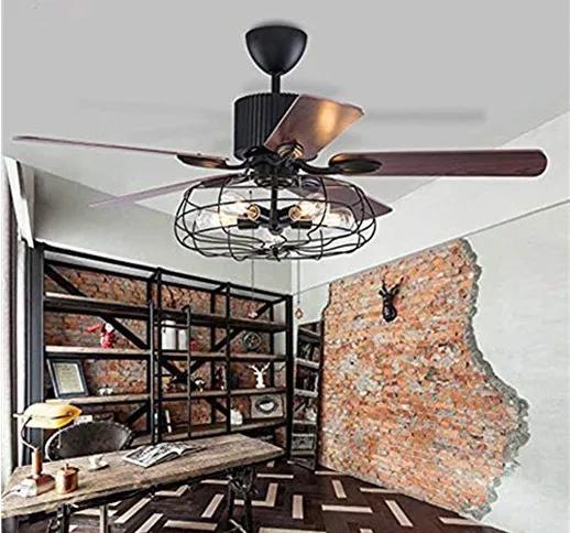 Moerun, ventilatore da soffitto, stile vintage, con luci, lampadario industriale, lampada...