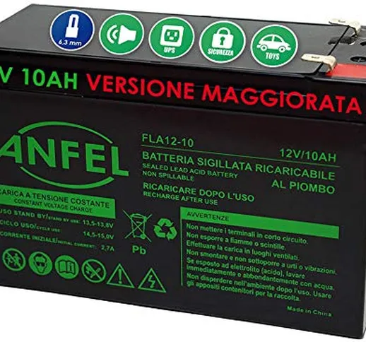 ANFEL Batteria ERMETICA al Piombo 12 V 10 AH Ricaricabile, ups, 150 X 66 X 95