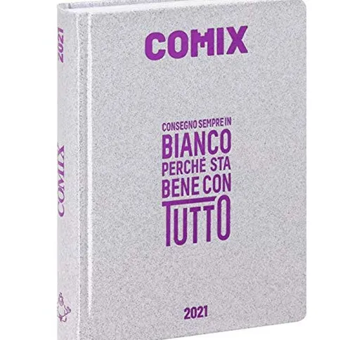 DIARIO Comix Standard 18x14 cm Scuola 2020-2021 Bianco Glitterato + Omaggio portachiave gi...