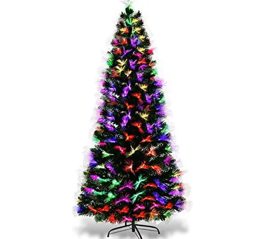 COSTWAY Albero di Natale a LED Albero di Abete Artificiale, con Fibra Ottica di Vetro Luce...