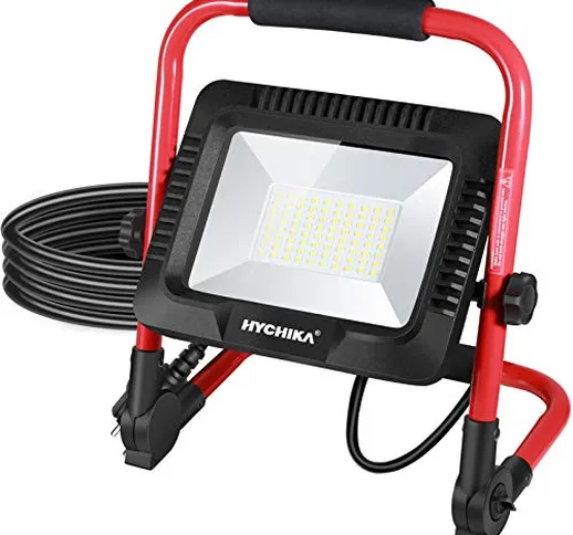 Faretto LED da Cantiere 50W, HYCHIKA IP65 Impermeabile, 5500LM, Faro LED Portatile con 650...