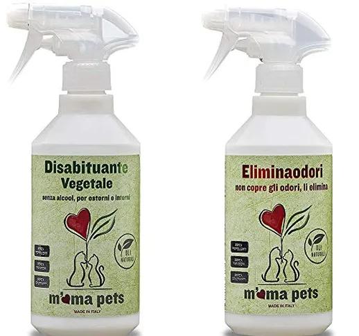 M'Ma Pets Kit disabituante vegetale e Spray eliminaodori per Cani e Gatti 2x500ml - 1000 m...