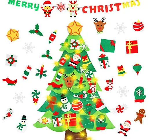 MMTX Albero di Natale DIY per Bambini Albero di Feltro di Natale con Banner Buon Natale Or...