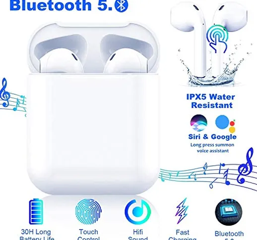 Auricolari Bluetooth 5.0 Auricolari Senza Fili, IPX8 Impermeabile 24H Playtime Vero Wirele...