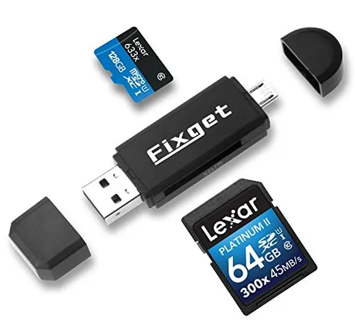 Fixget Lettore di Schede SD, Memoria SD/Micro SD Lettore di Schede SD e Micro USB OTG a US...