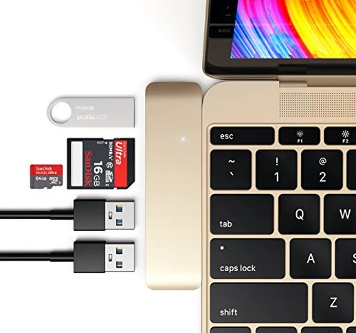 Satechi 3-IN-1 COMBO, Hub combinato 3-in-1 USB 3.0 Type-C, Oro (Gold)