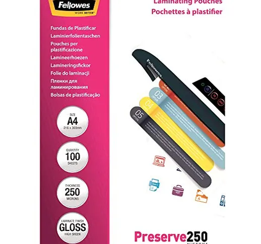 Fellowes 5401802 Pouches Lucide Preserve250, Formato A4, 250 Micron, Confezione da 100 Pez...