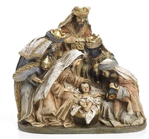 Paben Articoli Religiosi Gruppo Natività Presepe con Re Magi in Resina cm. 25,4 x 26,6