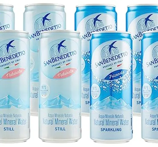 San Benedetto Mix Acqua FRIZZANTE + NATURALE Minerale Naturale Sparkling Lattina 330ml [8...