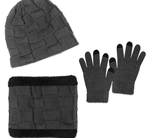 Lotisie Promozione Bambino Cappello Uomo Invernale 3 Pezzi, Berretto Uomo in Maglia Caldo...