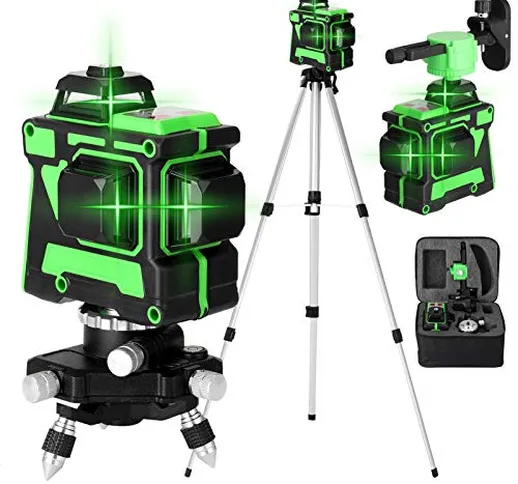 KKmoon Livella Laser Autolivellante 360, 3D 12 Linee Linea Laser Verde a Croce Orizzontale...