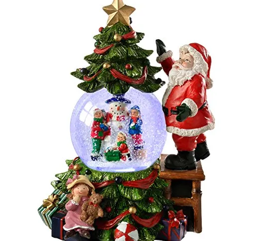 WeRChristmas, Palla di Vetro con Neve Carillon, con Babbo Natale e Albero di Natale, Cambi...