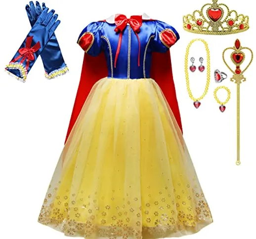 Lito Angels Vestito Costume da Principessa Biancaneve con Mantello e Accessori per Bambina...