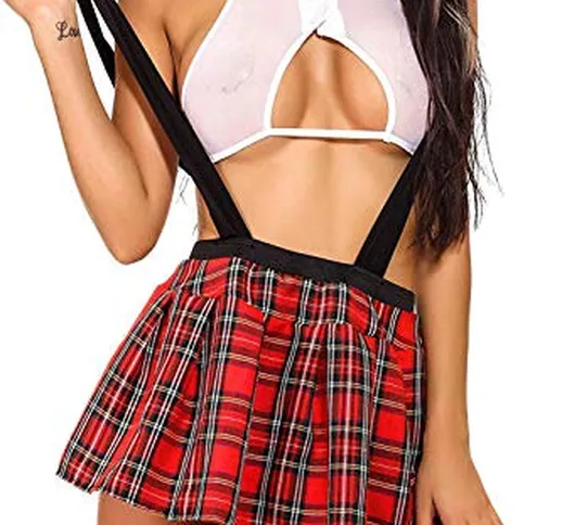 Aranmei Donna Sexy Lingerie Set Scuola Ragazza Costume Vestito Cosplay Studente Plaid Unif...