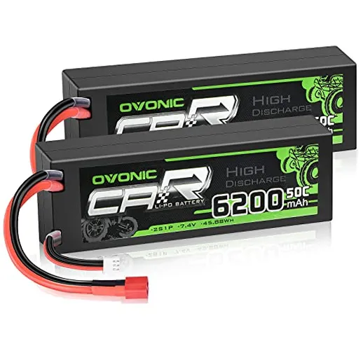 OVONIC Lipo 2S 6200mAh 50C 7.4V batteria Lipo con Deans Plug HardCase per RC Evader BX Aut...