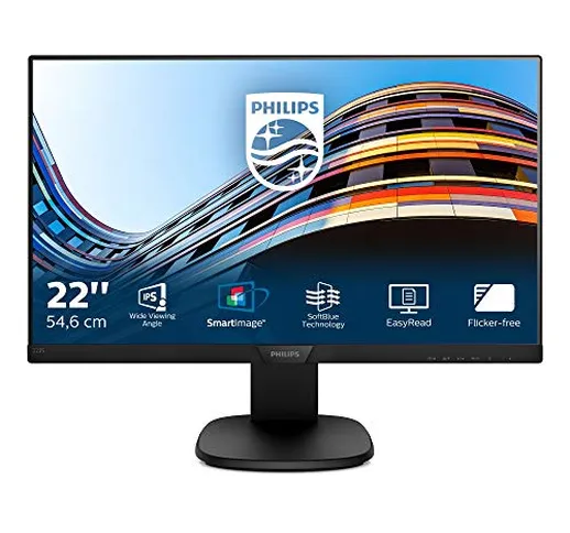 Philips Monitor 223S7EYMB 22" LED IPS, Full HD, 3 Side Frameless, Altezza Regolabile, Gire...