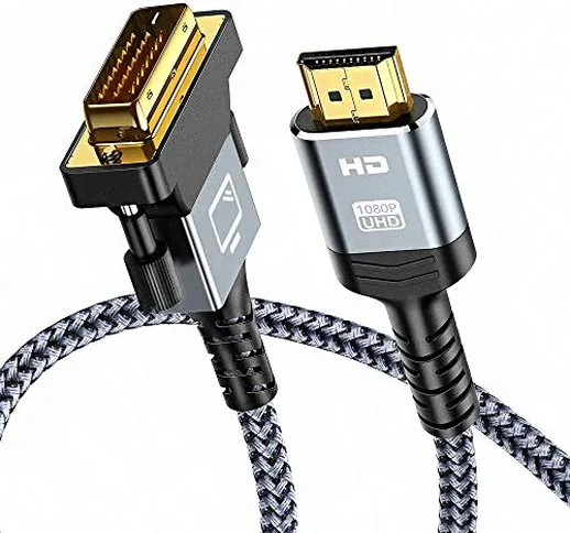 Cavo HDMI a DVI 1.8m, Snowkids Bi-Direzionale Adattatore HDMI DVI Maschio, Alta Velocità I...