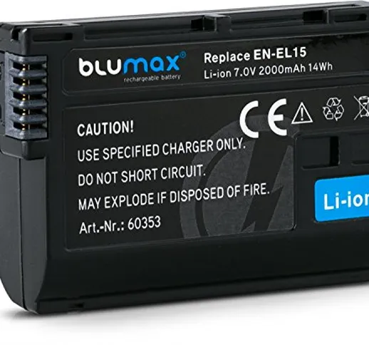 Blumax - Batteria sostitutiva per Nikon EN-EL15 EN-EL15a, 2000 mAh, compatibile con DSLR D...