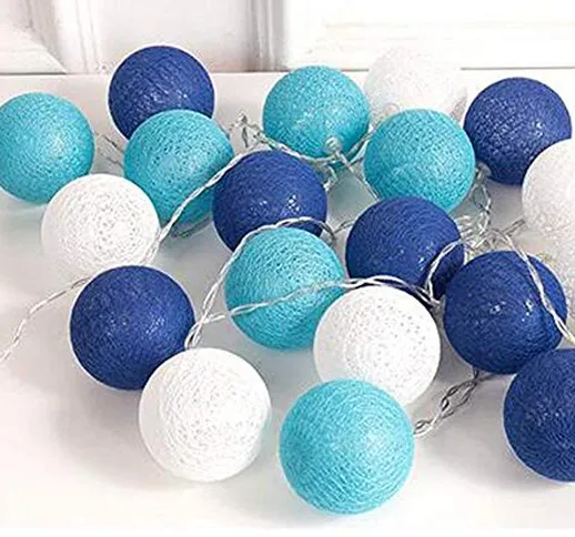 10 metri tonalità blu Cotton Ball Fairy string luce della lanterna 20 LED con batterie AA...