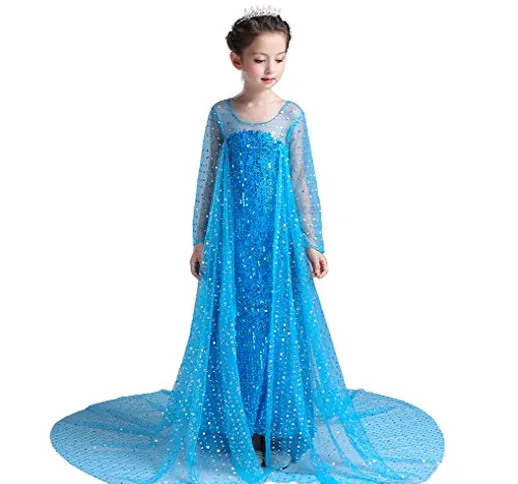 Lito Angels Costume da Elsa per bambina, Vestito di paillettes blu per halloween, complean...