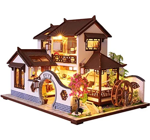 CUTEBEE Miniatura casa delle Bambole con mobili, Fai da Te Kit di Dollhouse di Legno Oltre...