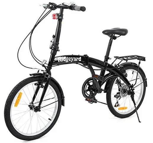 Ridgeyard Bicicletta pieghevole piegabile a 6 rapporti 20 pollici con luce posteriore a LE...