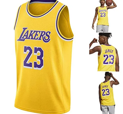 Lalagofe Lebron James, Los Angeles Lakers #23 Basket Jersey Maglia Canotta, Giallo, Un Nuo...