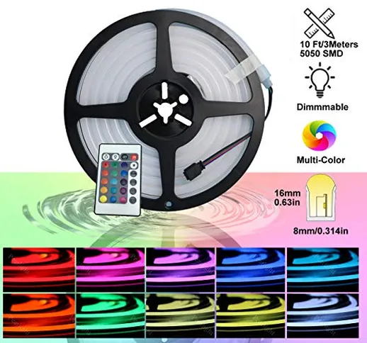 YXH DC12V Neon Led RGB Rope Light, flessibile/impermeabile/multicolore/telecomando per la...