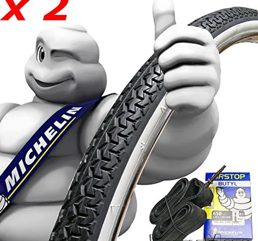 N°2 Copertone / Pneumatico 26 x 1 1/2 Bici NERO / BIANCO + N°2 Camere MICHELIN