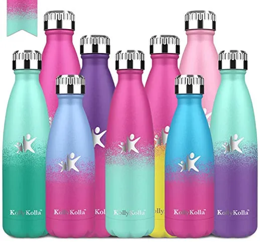 KollyKolla Bottiglia Acqua in Acciaio Inox, 500ml Senza BPA Borraccia Termica, Isolamento...