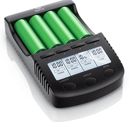 Aplic - Caricabatterie per batterie ricaricabili con porta USB - 4 Bay Battery Charger - L...
